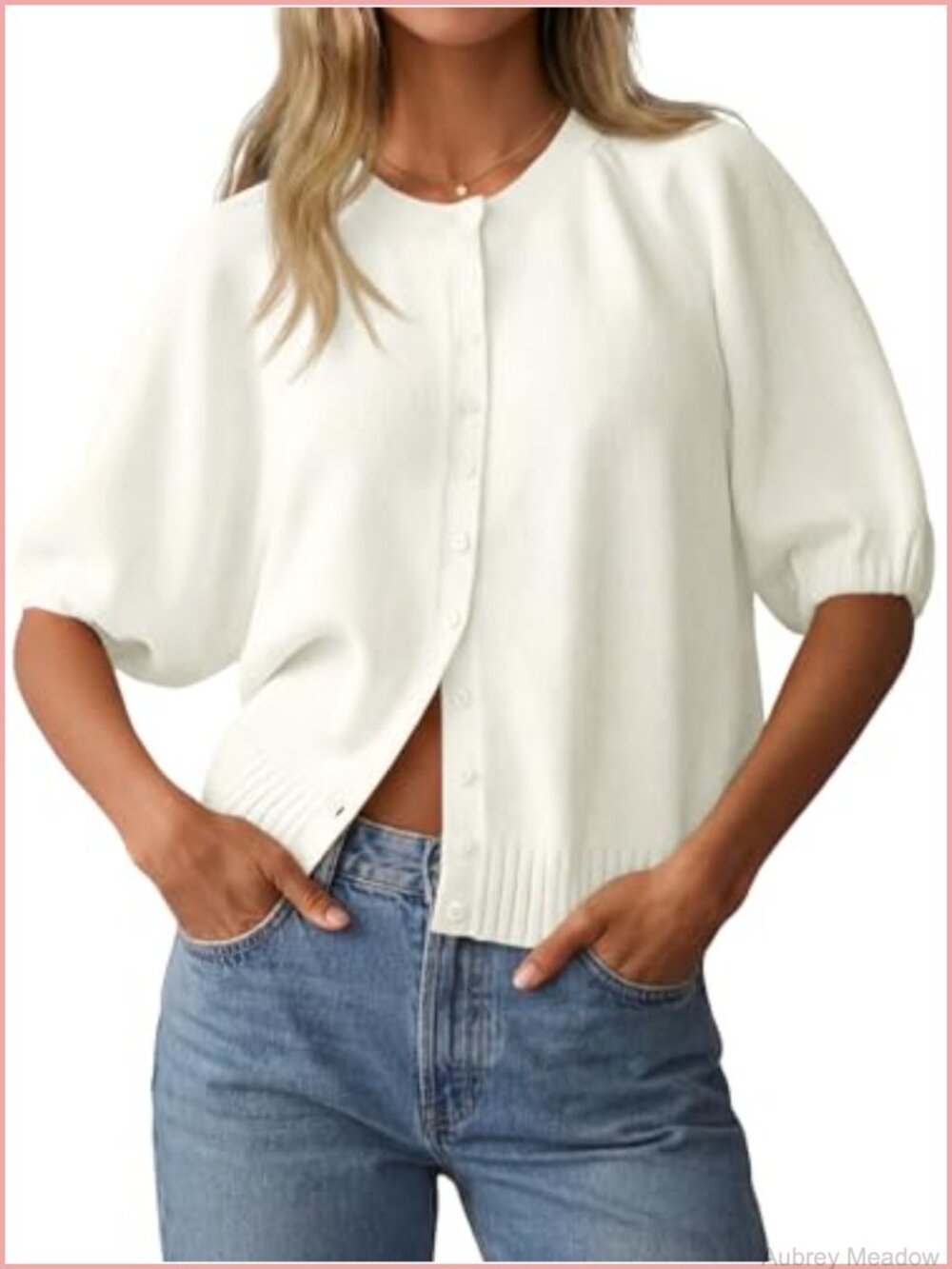 Women's Lightweight Short Sleeve Cardigan Sweater - Puff Sleeve